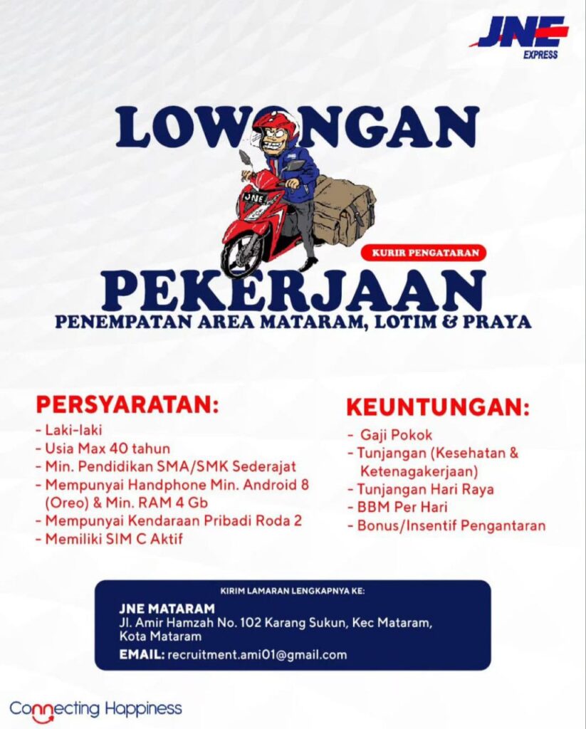 Loker Kurir Pengantaran Penempatan Area Mataram, Lotim & Praya